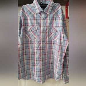 Banana Republic Pearl Snap Shirt Men's size M Plaid Wester Long Sleeve.